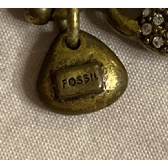 Vintage Y2K Fossil Brass Tone Toggle Charm Bracelet with Lock & Key - Picture 5 of 8